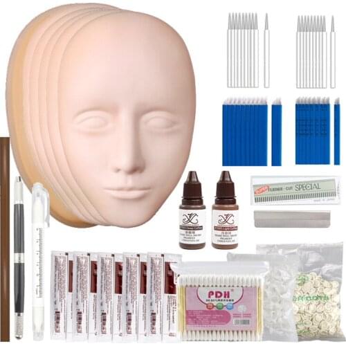 16pcs/set Facial Permanent makeup Training kit, Practice Tattoo Lip Eyebrow Eyeline Mannequin Microblading Ink Manual Pen set