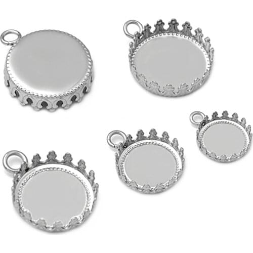 20pcs Pure Stainless Steel DIY Inner Diameter 12MM-15MM Crown Pendant Blank Accessories Wholesale