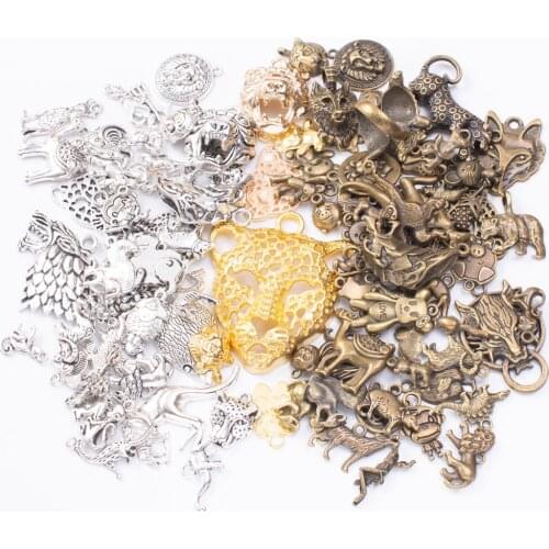 50g hot sale metal mixed charm terrestrial animal antique bronze bracelet necklace handmade jewelry making wholesale DIY