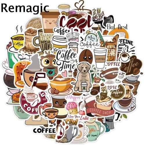 50pcs Cartoon Coffee Graffiti Stickers decal scrapbooking diy pasters decoration phone laptop waterproof cartoon accessories