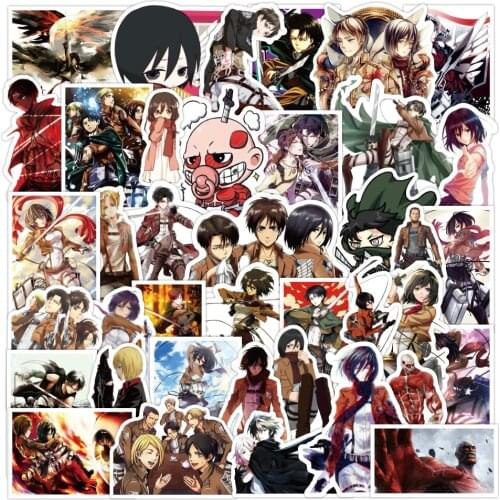 50PCS Attack on Titan Cosplay Stickers Graffiti For Laptop Luggage Bike Car Skateboard Guitar Waterproof Decal Toys