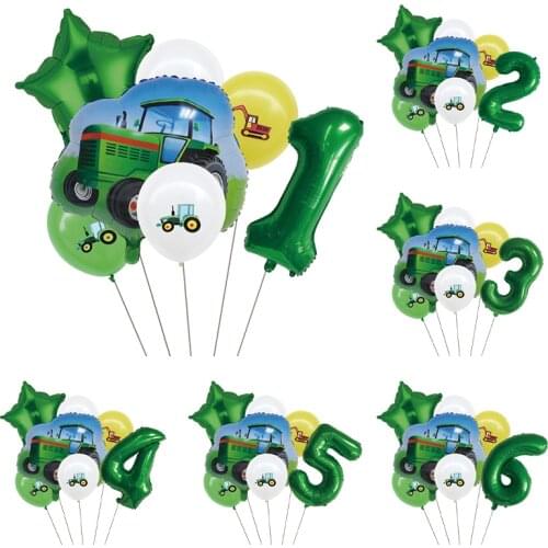 7PCS Cartoon Balloon Tractor Aluminum Foil Balloon Number Childrens Toy Balloon Gift Birthday Party Decoration Kids S2