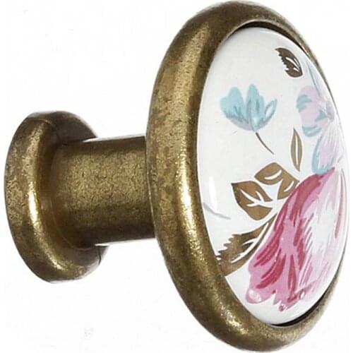 Anti brass Floral Drawer Knobs Europe Ceramic Door Cabinet Cupboard Pull Handles 32mm Tulip