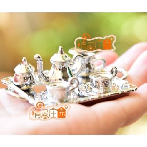 G05-X4340 children baby gift Toy 1:12 Dollhouse mini Furniture Miniature rement silver metal coffee tea cup set
