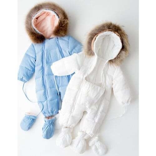 Baby down jacket boy girl down jumpsuit thick real raccoon fur