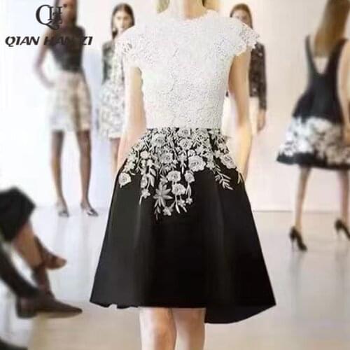 Qian Han Zi designer fashion womens dress White water-soluble flower lace stitching embroidery Slim party vintage dress