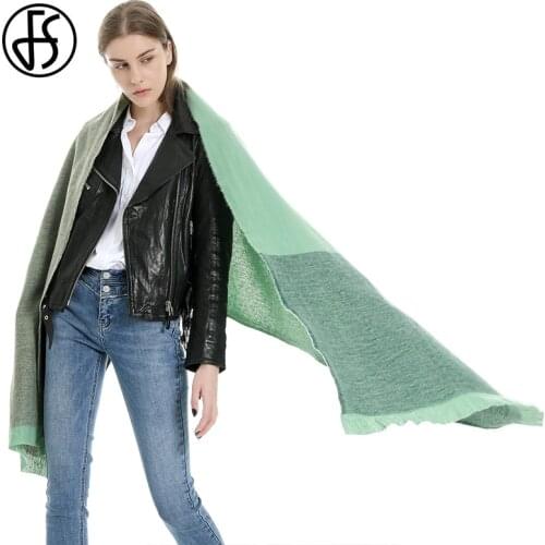 FS Fashion Winter Scarf Women Cashmere Shawls And Wraps Warm Pashmina Green Patchwork Blanket Scarves With Tassel 2020 Bufandas