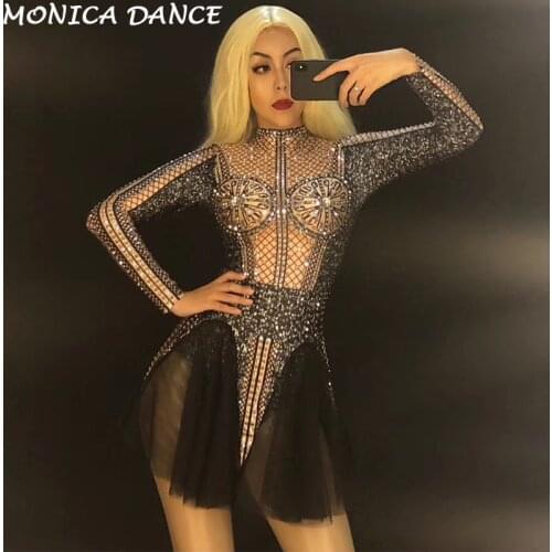 Glisten Silver Sexy Rhinestones Stretch Dj Bodysuit Womens Dance Costumes Nightclub Celebrate Outfit Female Singer Dance Outfit