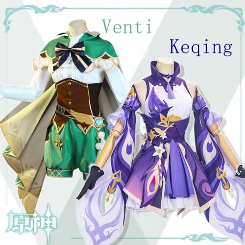 Hot Game Genshin Impact Venti Keqing Adult Woman Cosplay Costume Deluxe Suits with Accessories
