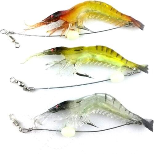 Fake Shrimp with Hook 9.5cm Luminous Hook Fishing Set with Hook Soft Bait Fake Bait Fishing Gear Accessories