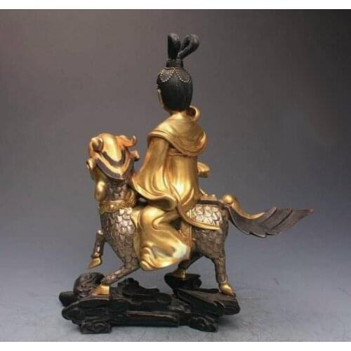 Chinese Buddhism Red Bronze Lotus Boy SongZi Guanyin Kwan-yin Bodhisattva Statue