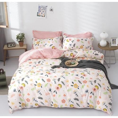 Bedding Duvet Cover Set 4 Pieces Floral Microfiber Down Quilt Cover Sheet Zipper Pillowcase for Women Mens Bedroom Decor