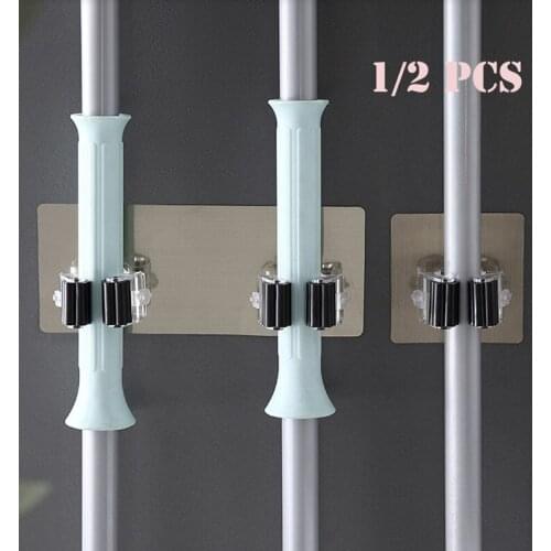 1/2Pcs Kitchen Bathroom Adhesive Multi-Purpose Hooks Wall Mounted Mop Holder Organizer Rack Brush Broom Hanger Strong Hooks
