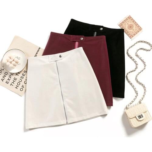 Fashion high waist water washing faux leather skirt korean vintage 2017 women elegant one-button zipper pu hip sexy micro skirts