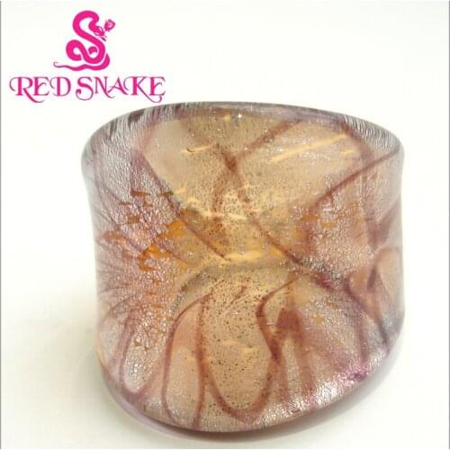 RED SNAKE Fashion Ring Pure Handmade silver color foil with brown line Technology Murano Glass Rings