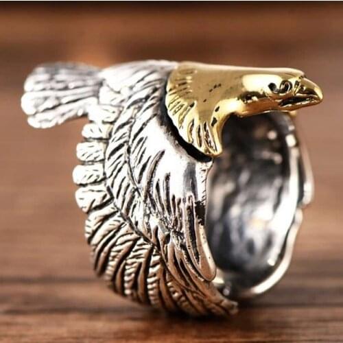 New Arrival Real S925 Ring Mens Open Size Ring Vintage Eagle Ring