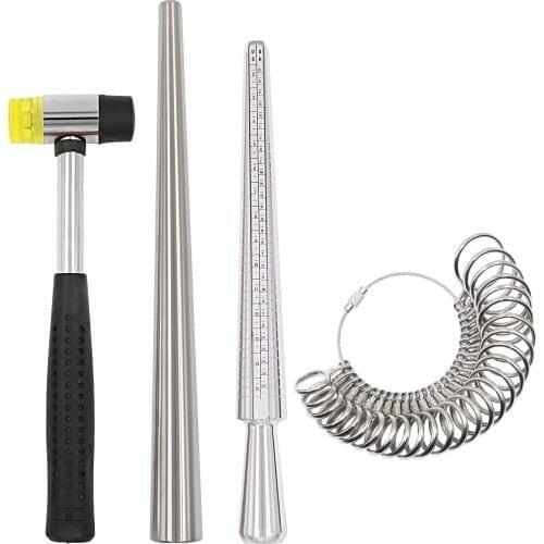 US & UK Ring Measurement Stick Set Hammer Ring Sizer Metal Looper for Jewelry Tools