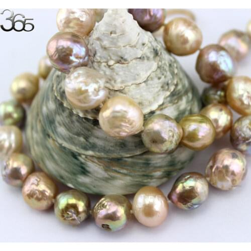 Free Shipping 10-12mm Colorful Genuine Natural Freshwater Edison Reborn Round Large Pearl Bead Gold Filled Clasp Necklace 18inch