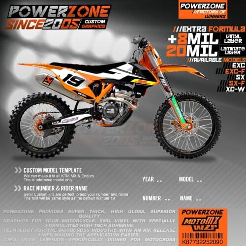 PowerZone Custom Team Graphics Backgrounds Decals 3M Stickers Kit For KTM SX SXF MX EXC XCW Enduro 125cc to 500cc 2016-2019 090