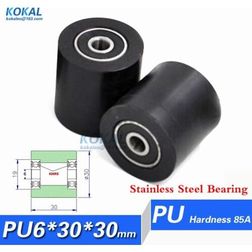 Stainless steel bearing Free shipping polyurethane rubber balck barrel ball roller double guide rail wheel bearing 6*30*30
