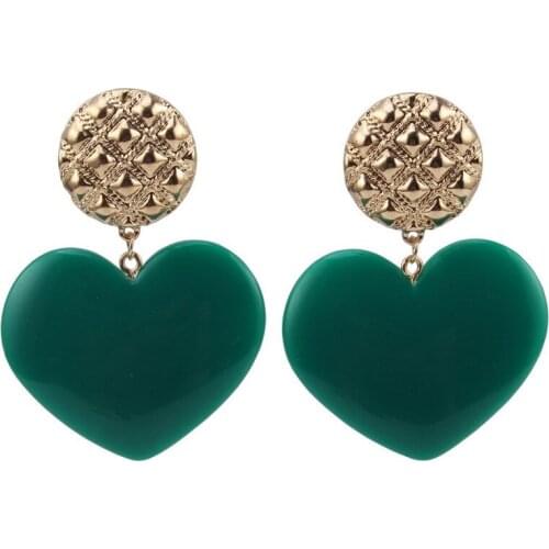 Resin Heart Pendant New Fashion Statement Drop Earrings for Women Florate Brand Gold Color Pattern Metal Alloy Dangle Earrings