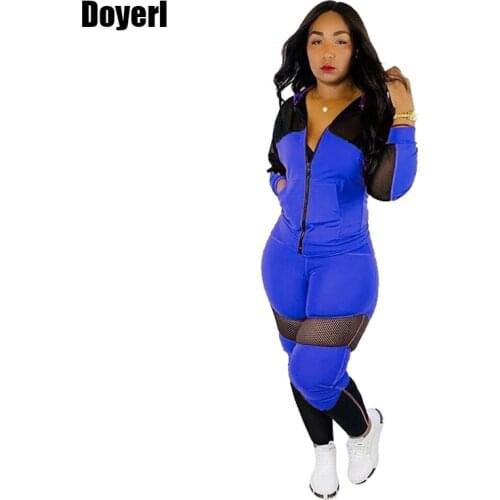 Casual Tracksuit Women Autumn Two Piece Set Top and Pants Set Mesh Patchwork Hooded Sport Sweat Suits Women 2 Piece Outfit Set