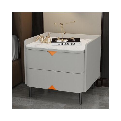 Real leather bedside cabinet modern simple Nordic gray storage cabinet net red rock board solid wood bedside cabinet