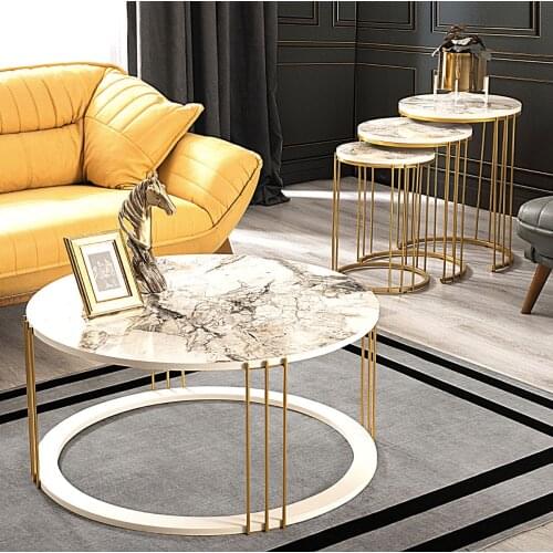 Roman Gold Metal Legs, Marble Pattern Mdf'li coffee table Set coffee tables table basse furniture living room table