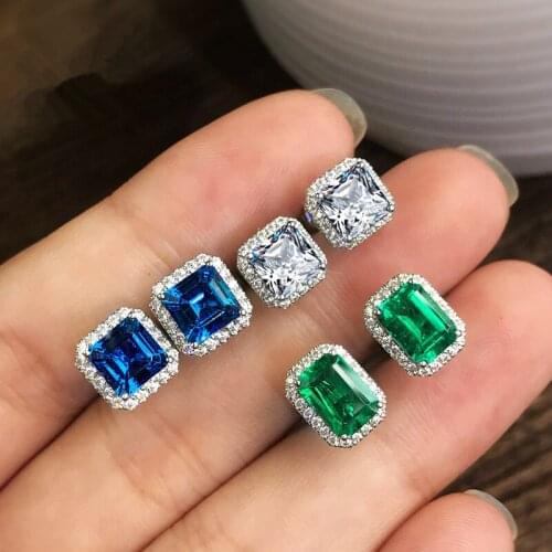 Luxury Gems Stone Crystal Stud Earrings for Women Fashion Princess Earrings Cocktail Party Jewelry CZ Zircon Earrings