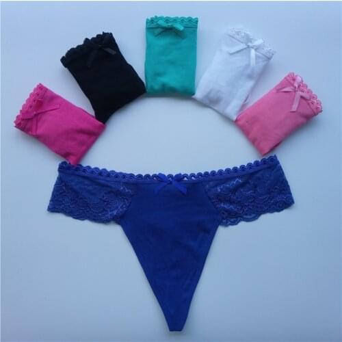 Sexy Lace G-Strings Women Cotton Thong Panties Briefs Set Girls Ladies Underpants Stripe Underwear Lingerie 5 Pcs/lot FUNCILAC