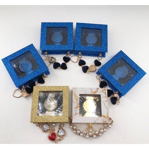Blue Gold Square Packaging Box 3D 5D 6D Natural Dramatic Mink Lashes Case with Chain