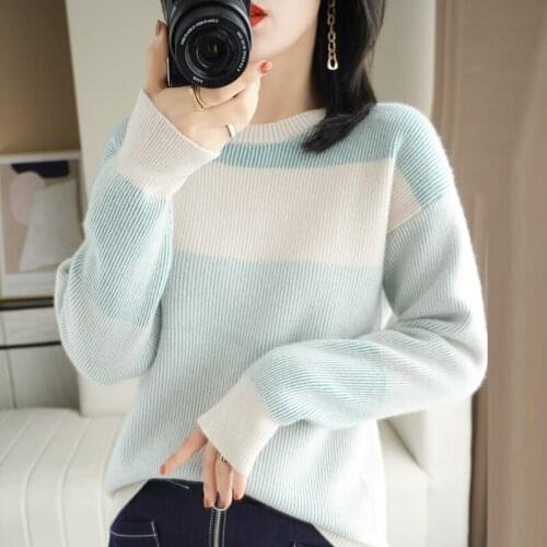 21 Autumn and winter series casual loose O-neck sweater long-sleeve women 100% cashmere wool sweater New short high-end pullover
