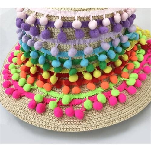 WHISM 20 Yards Pom Lace Trim Ball Ribbon Pearl Pompom Fringe Ribbon Sewing Lace Kintted Fabric Handmade DIY Craft Accessories