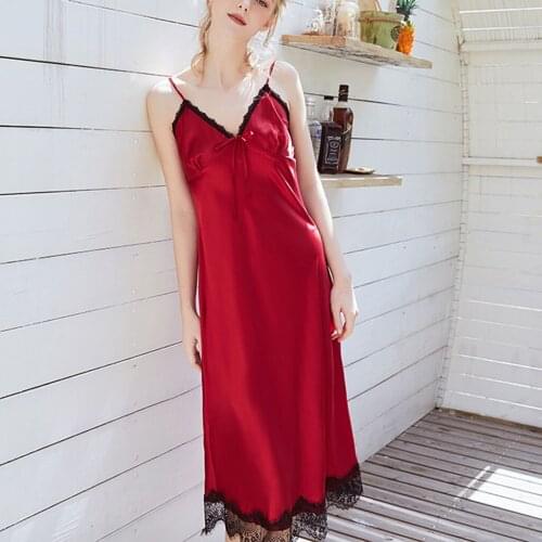 Ladies Sexy Nightdress Silk V-neck Sleepwear Lingerie Babydoll Nightgown Sleeveless Women Sleepshirt Nightdress Home Clothese*B