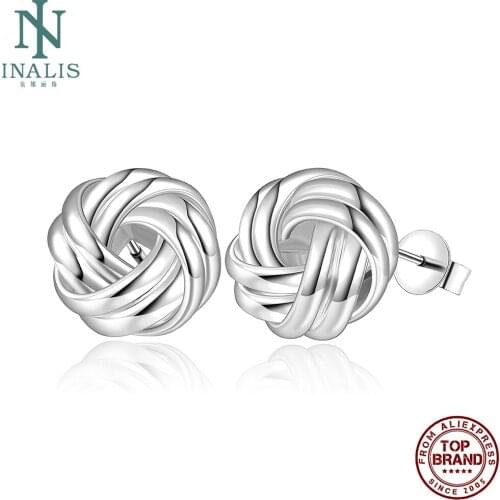 INALIS Geometric Twist White Push-Back Stud Earrings For Women Girls Simple Copper Earring Engagement Fashion Jewelry Hot Sale