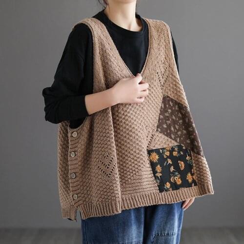NINI WONDERLAND 2021 Autumn Knit Pullover Sweater Vest Women Patchwork Knitted Large Size Loose Sweaters Vintage Lady Casual Top