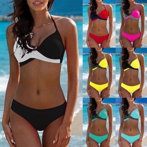 Womens color matching split bikini womens swimsuit beach swimsuit Brazilian push up womens swimsuit купальник женский 2021