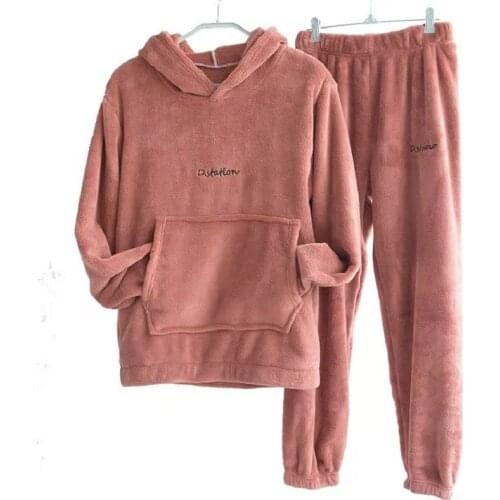 2020 Winter Flannel Pajama Set Women Fleece Hoodie+Pants Pajamas Sleepwear Home Clothes Thick Warm Coral Velvet Nightgown Suit