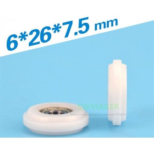 1pcs 6*26*7.5mm white nylon bearing pulley, outer cam Y-grooved small wheel