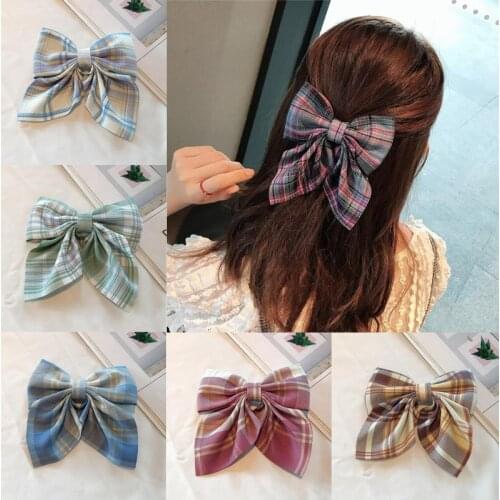 20pcs Fashion High School Girls Uniform Plaid Fabric Hair Bow Lovely Women Hair Accessories Ladies Hair Bow Ties Large Bows