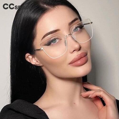 53371 Large Size Cat Eye Square Blue Light Blocking Ladies Eyewear Metal Frame Women\s Working Computer Glasses