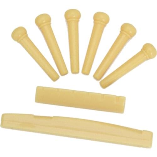 6 Pieces Acoustic Folk Guitar Bridge Saddle Pins + Bridge Nut Saddle for Guitar Stringed Instrument Parts