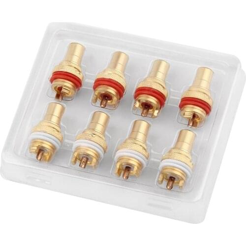 8pcs 4 Color RCA Jack Connector Rhodium/Gold Plated Copper Plugs Audio Panel RCA Female Socket Chassis CMC Audio/Video Adapter