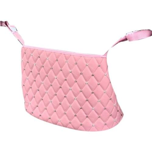 Car Handbag Holder Shining Diamond Seats Back Organizer Storage Barrier Pets Kids Car Storage for Purse Phone Pink