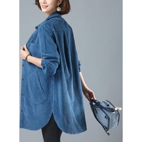 2020 Spring Autumn Women Corduroy Blouse Middle-aged Mother Vintage Solid Female Outwear Plus Size 4XL Casual Windbreaker Coat