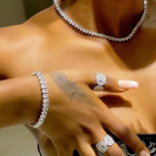 Stonefans Zircon Heart Shape Crystal Choker Necklace Full Rhinestone Chain Clavicle Necklace for Women Tennis Chain Accessories