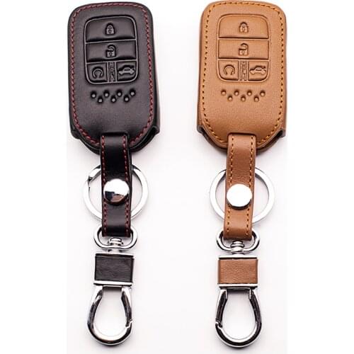 Genuine Leather Car Remote Keychain Cover Case Bag for Honda 2016 2017 CRV Pilot Accord Civic Fit 4 Buttons Smart Key cases