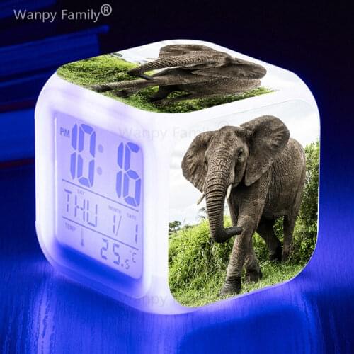 Animal Elephant Alarm Clock 7 Color Glowing LED Touch Sensing Alarm Clock Kids Festival Gift Multifunctio Digital Flash Clock