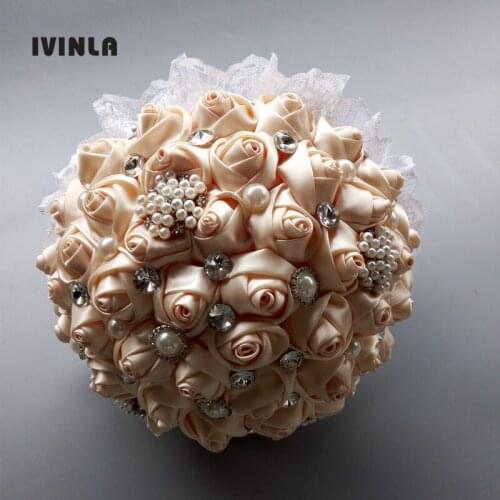 Hot selling cream crystal bridal wedding bouquets for wedding decoration