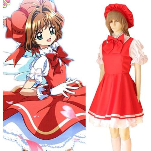 Cardcaptor Sakura Kinomoto Sakura Cosplay Costume Magical Girl Bow Lolita Party Dress With Hat Japanese Maid Dresses